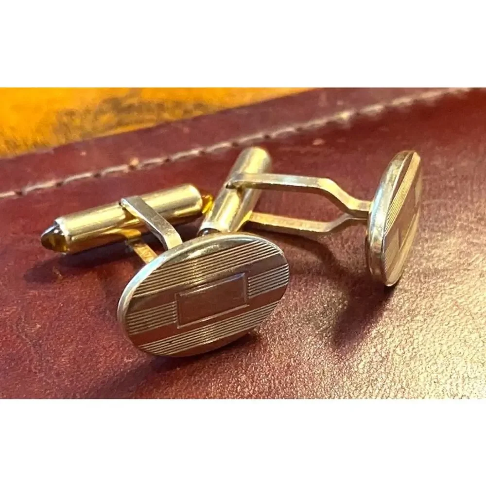 VTG Krementz Gold Tone Cufflinks with Etching and a Place for Monongram